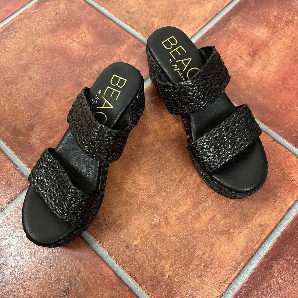 Woven Black Platform Slide Sandals - Picture 2 of 12